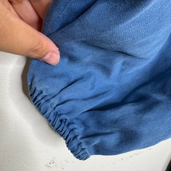 Old Navy womens 2X blue Tencel Lyocell Ruffle chambray dress milkmaid boho - Picture 9 of 11